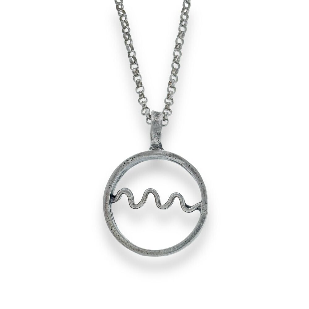 Vintage Sterling Silver 925 Circle Open Space Wave Pendant